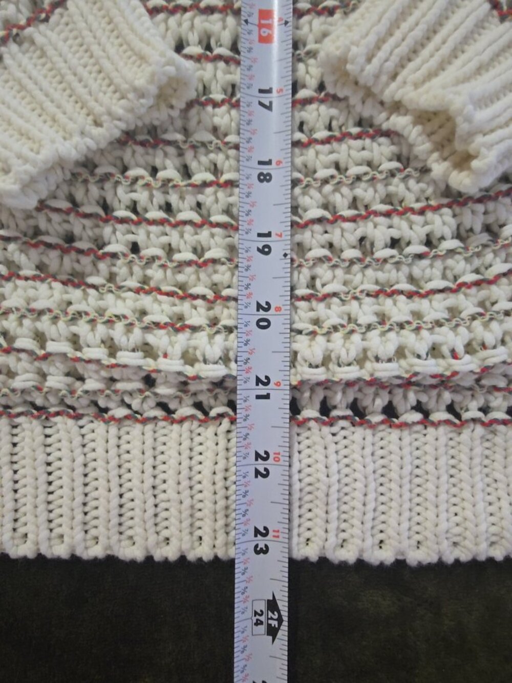 Bimba y Lola Cream Chunky Knit Sweater Womens S Red Green Fleck Cozy Crewneck - Picture 5 of 9
